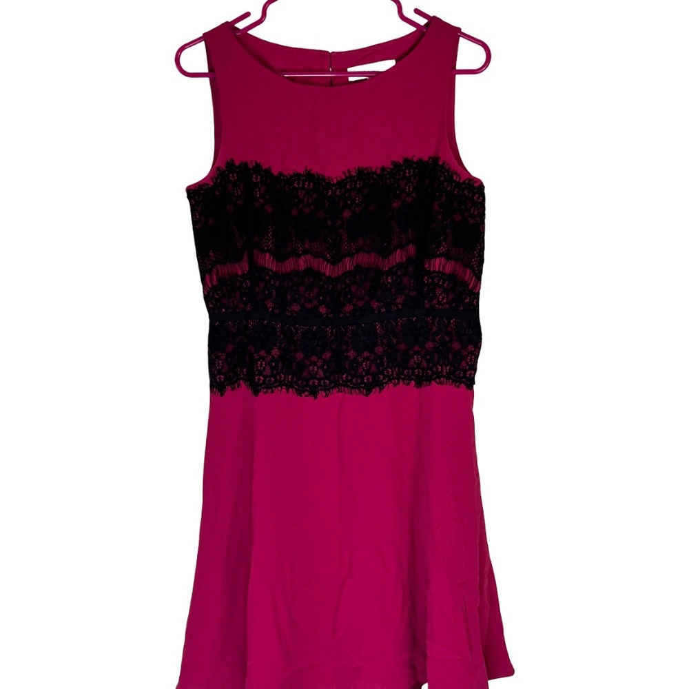 Loft Sleeveless Mauve Black Lace Dress Womens Size 6 Fit Flare Cocktail Party AE